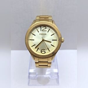 Womens Fossil BQ1609 36mm Gold Tone Quartz Watch New Battery  Classic